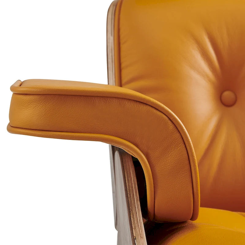 Fauteuil inclinable et ottoman en cuir véritable de style Mid-Century Modern