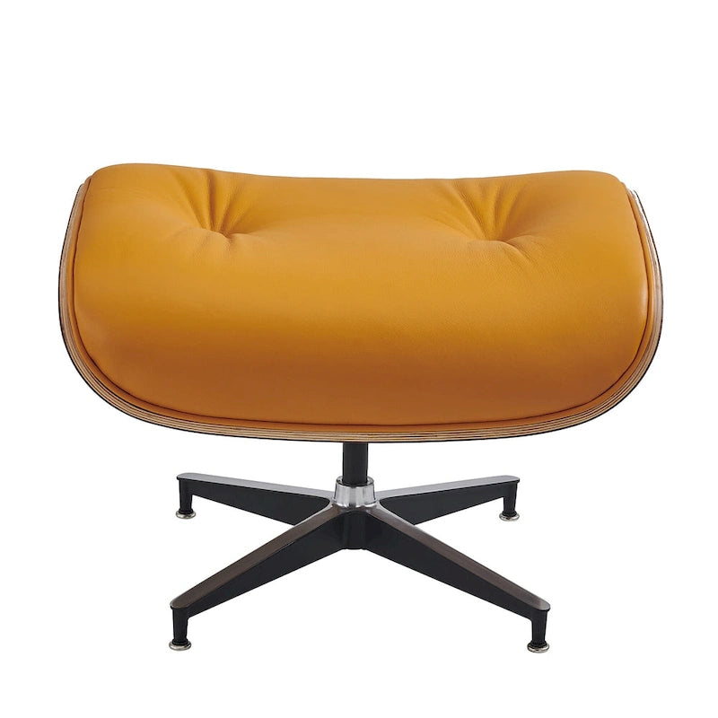 Fauteuil inclinable et ottoman en cuir véritable de style Mid-Century Modern