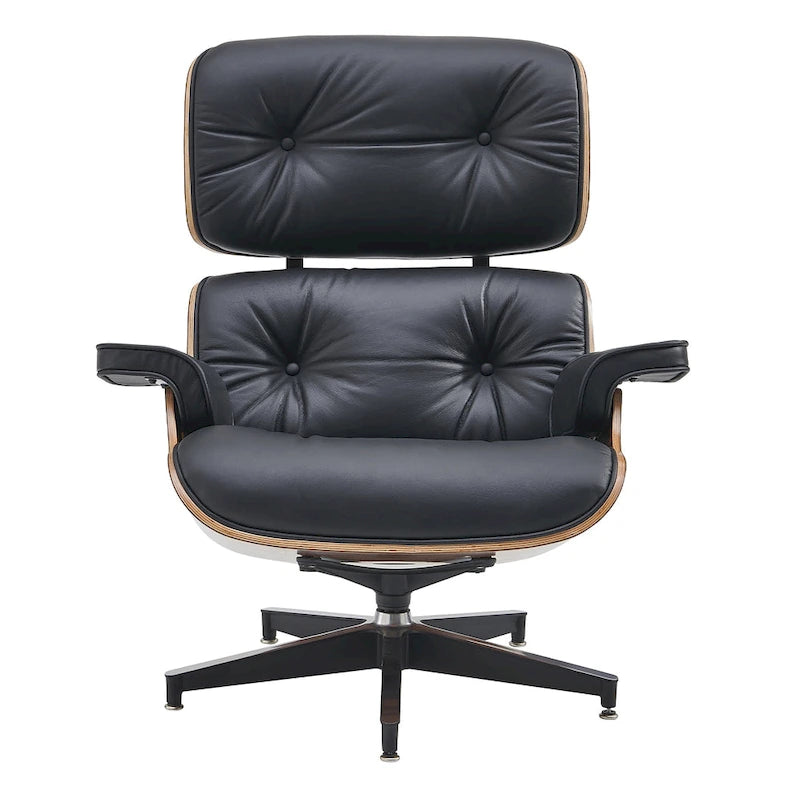 Fauteuil inclinable et ottoman en cuir véritable de style Mid-Century Modern