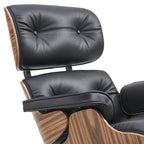 Fauteuil inclinable et ottoman en cuir véritable de style Mid-Century Modern