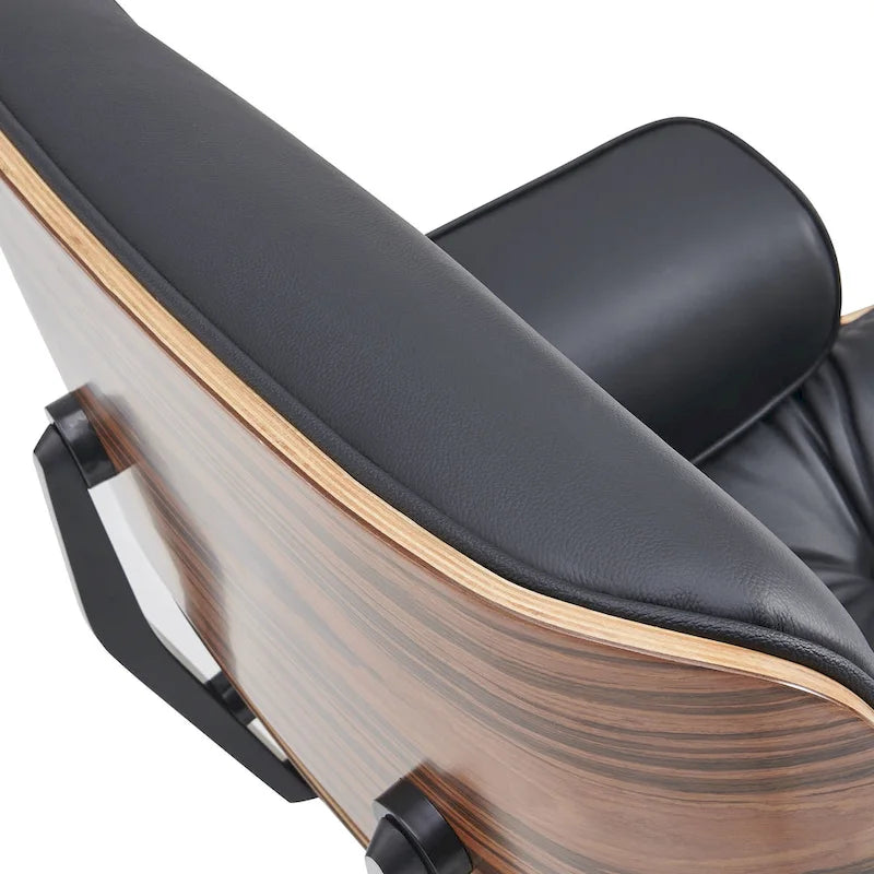 Fauteuil inclinable et ottoman en cuir véritable de style Mid-Century Modern