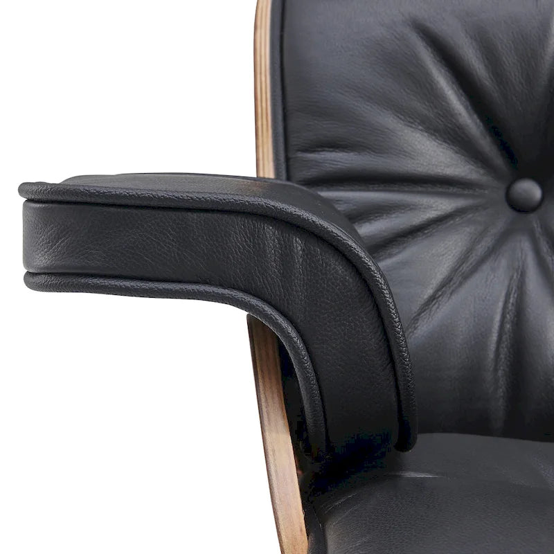 Fauteuil inclinable et ottoman en cuir véritable de style Mid-Century Modern