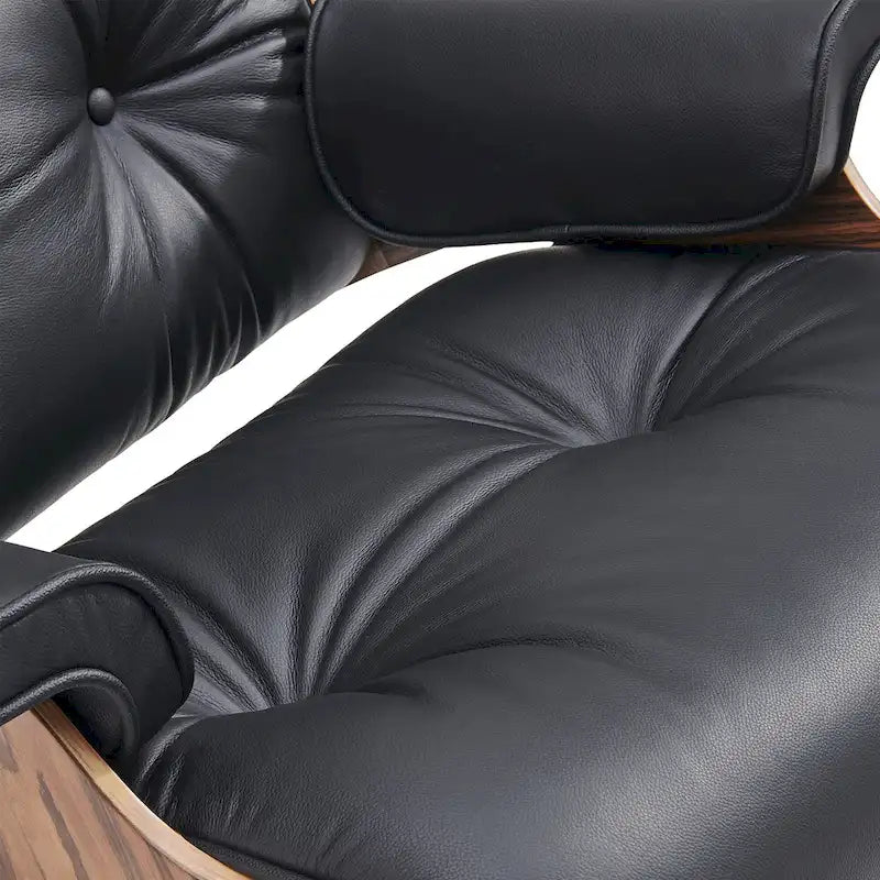 Fauteuil inclinable et ottoman en cuir véritable de style Mid-Century Modern