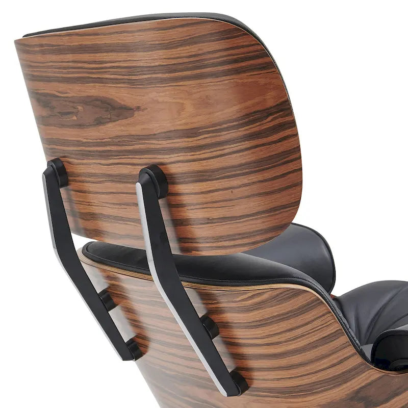 Fauteuil inclinable et ottoman en cuir véritable de style Mid-Century Modern