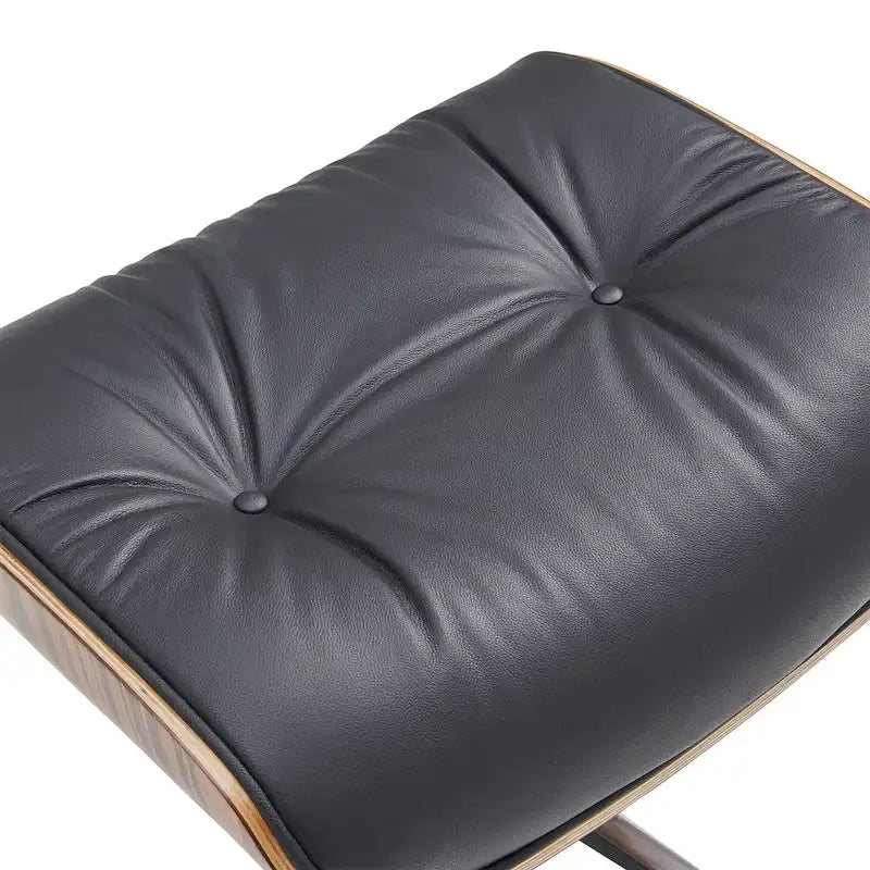 Fauteuil inclinable et ottoman en cuir véritable de style Mid-Century Modern