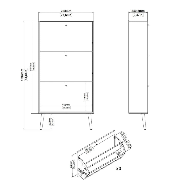 Meuble de rangement pour chaussures à 3 tiroirs