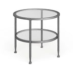 Table d'appoint ronde en métal argenté avec étagère
