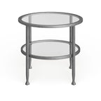 Table d'appoint ronde en métal argenté avec étagère