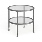Table d'appoint ronde en métal argenté avec étagère