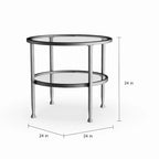 Table d'appoint ronde en métal argenté avec étagère