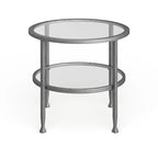 Table d'appoint ronde en métal argenté avec étagère