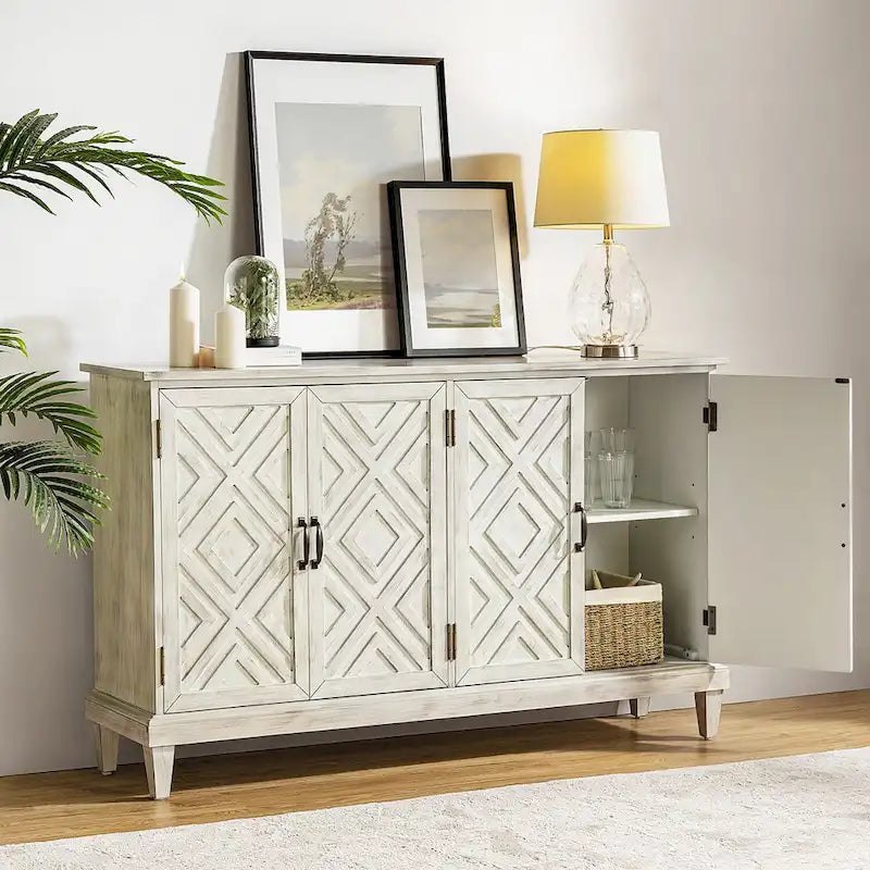 Buffet de rangement traditionnel patiné avec étagères réglables