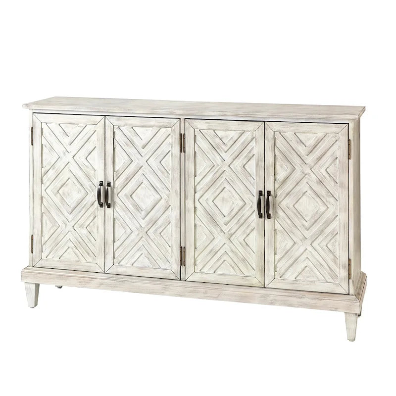 Buffet de rangement traditionnel patiné avec étagères réglables