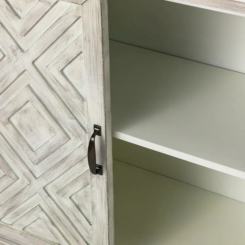 Buffet de rangement traditionnel patiné avec étagères réglables