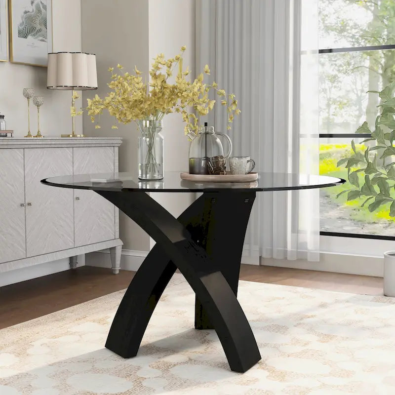 Table à manger ronde contemporaine en verre de 52 pouces