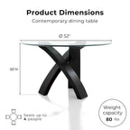 Table à manger ronde contemporaine en verre de 52 pouces