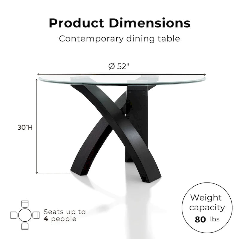 Table à manger ronde contemporaine en verre de 52 pouces
