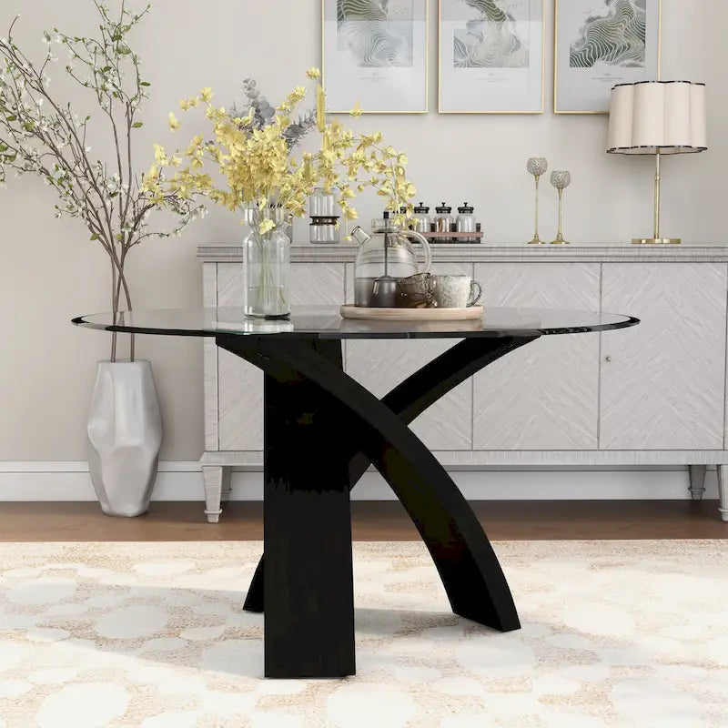 Table à manger ronde contemporaine en verre de 52 pouces