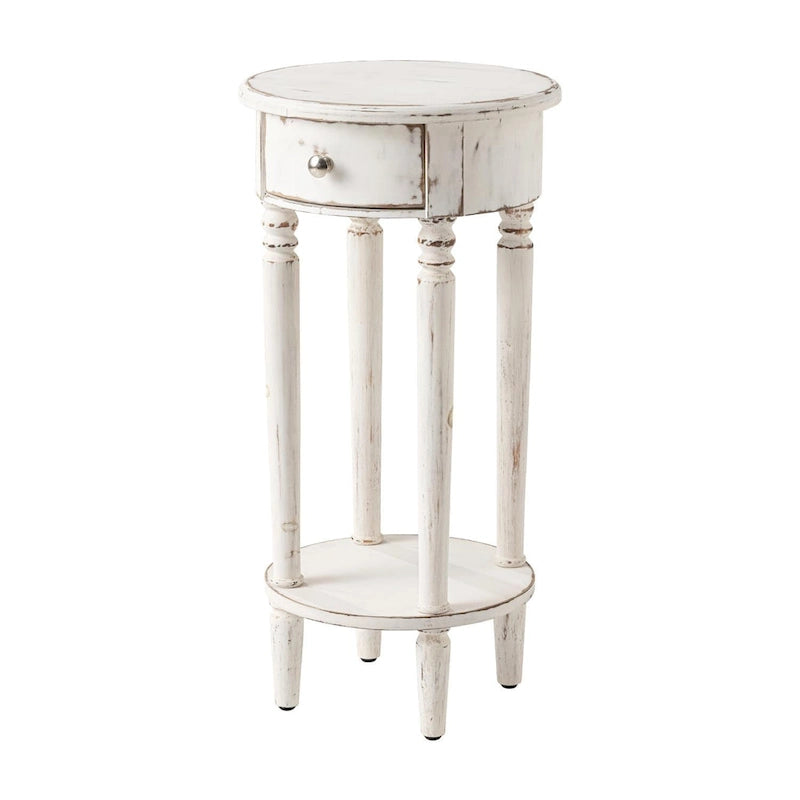 Table d'appoint ronde haute vieillie pour téléphone, blanche
