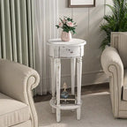 Table d'appoint ronde haute vieillie pour téléphone, blanche