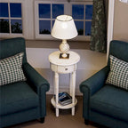 Table d'appoint ronde haute vieillie pour téléphone, blanche