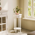 Table d'appoint ronde haute vieillie pour téléphone, blanche