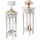 Table d'appoint ronde haute vieillie pour téléphone, blanche