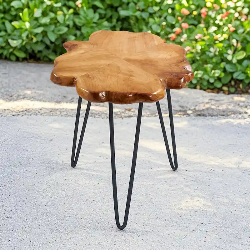 Table basse en bois massif (Live Edge) avec pieds épingle