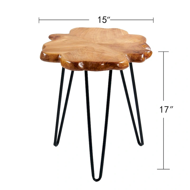 Table basse en bois massif (Live Edge) avec pieds épingle
