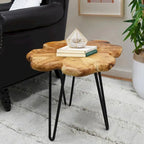Table basse en bois massif (Live Edge) avec pieds épingle