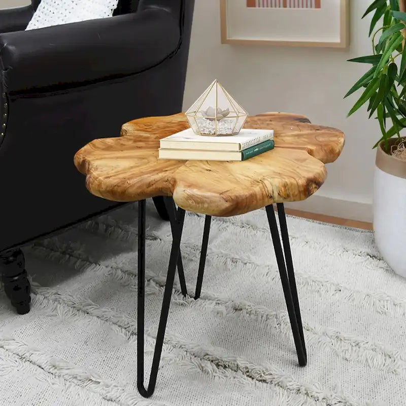 Table basse en bois massif (Live Edge) avec pieds épingle
