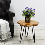 Table basse en bois massif (Live Edge) avec pieds épingle