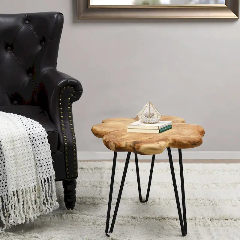 Table basse en bois massif (Live Edge) avec pieds épingle