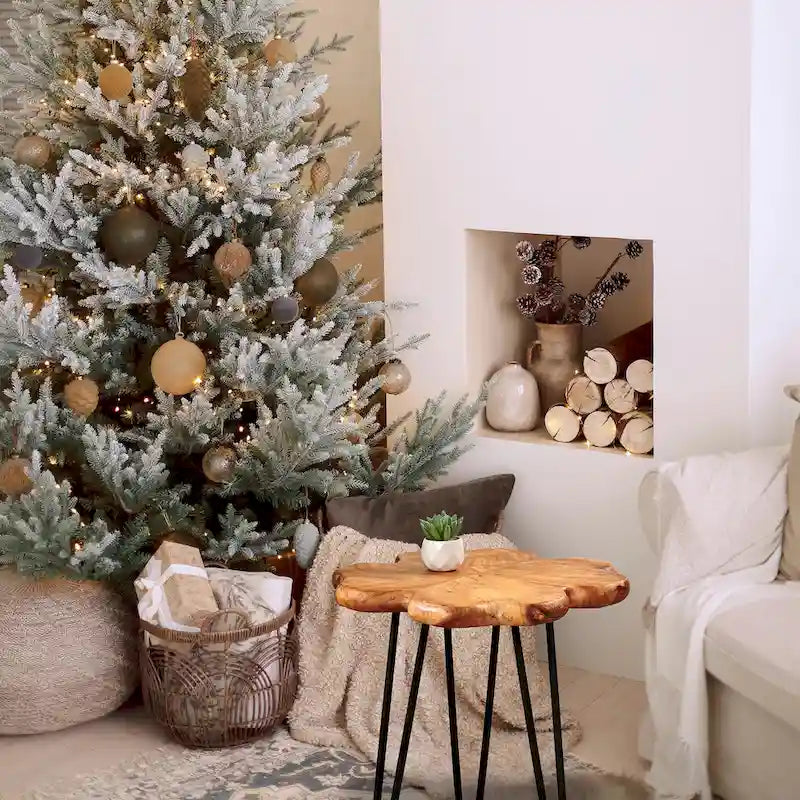 Table basse en bois massif (Live Edge) avec pieds épingle