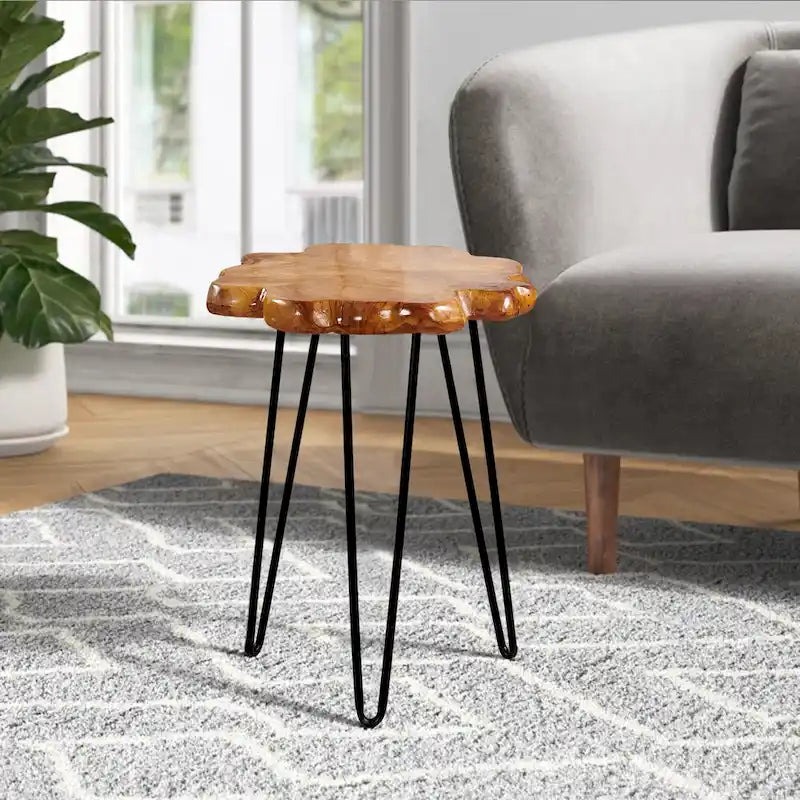 Table basse en bois massif (Live Edge) avec pieds épingle