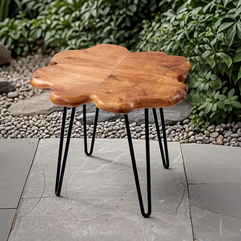 Table basse en bois massif (Live Edge) avec pieds épingle