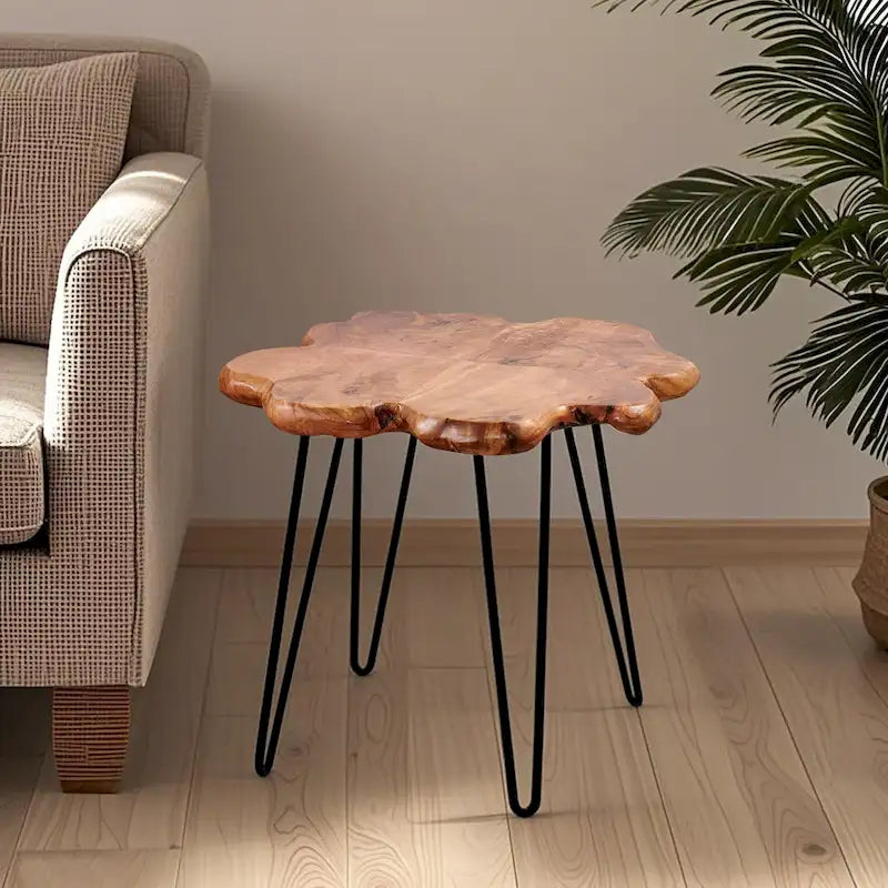 Table basse en bois massif (Live Edge) avec pieds épingle