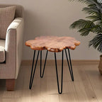 Table basse en bois massif (Live Edge) avec pieds épingle