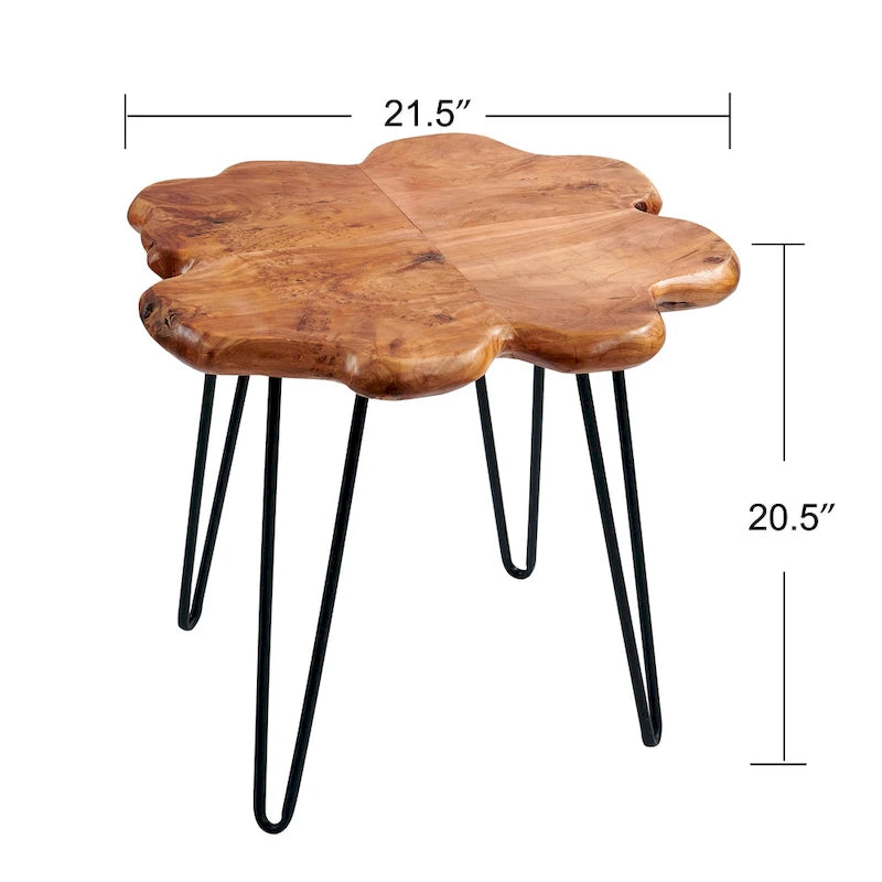 Table basse en bois massif (Live Edge) avec pieds épingle
