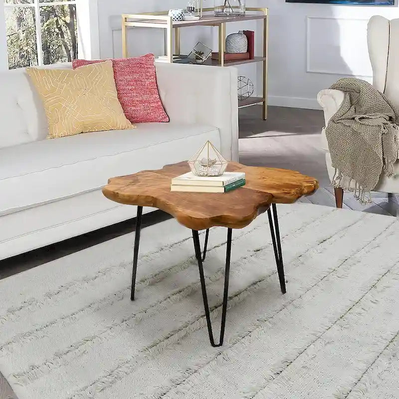 Table basse en bois massif (Live Edge) avec pieds épingle