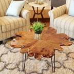 Table basse en bois massif (Live Edge) avec pieds épingle