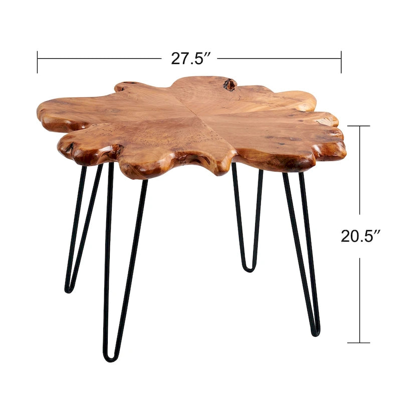 Table basse en bois massif (Live Edge) avec pieds épingle