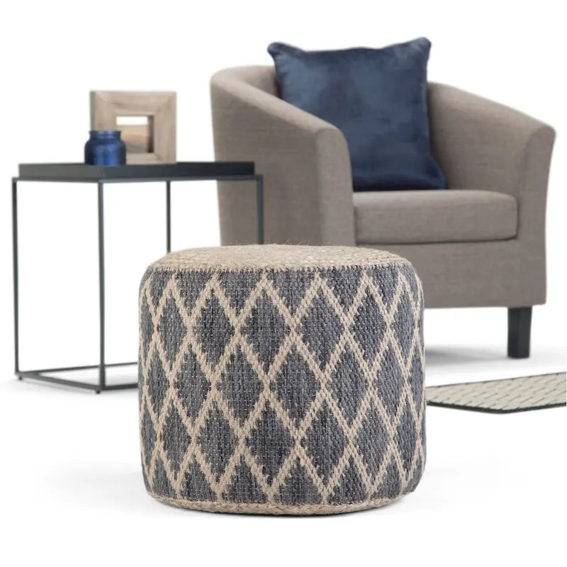 Pouf rond bohème en jute tressée naturelle