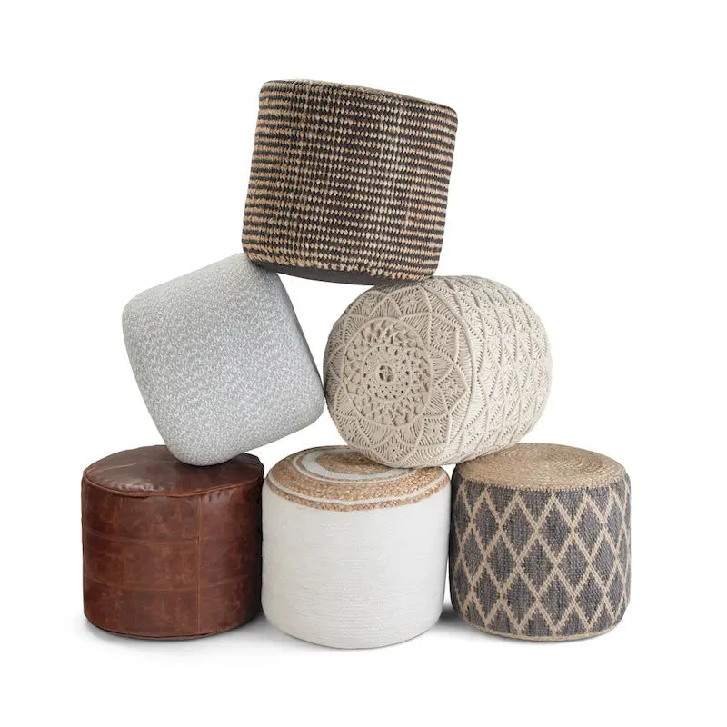 Pouf rond bohème en jute tressée naturelle