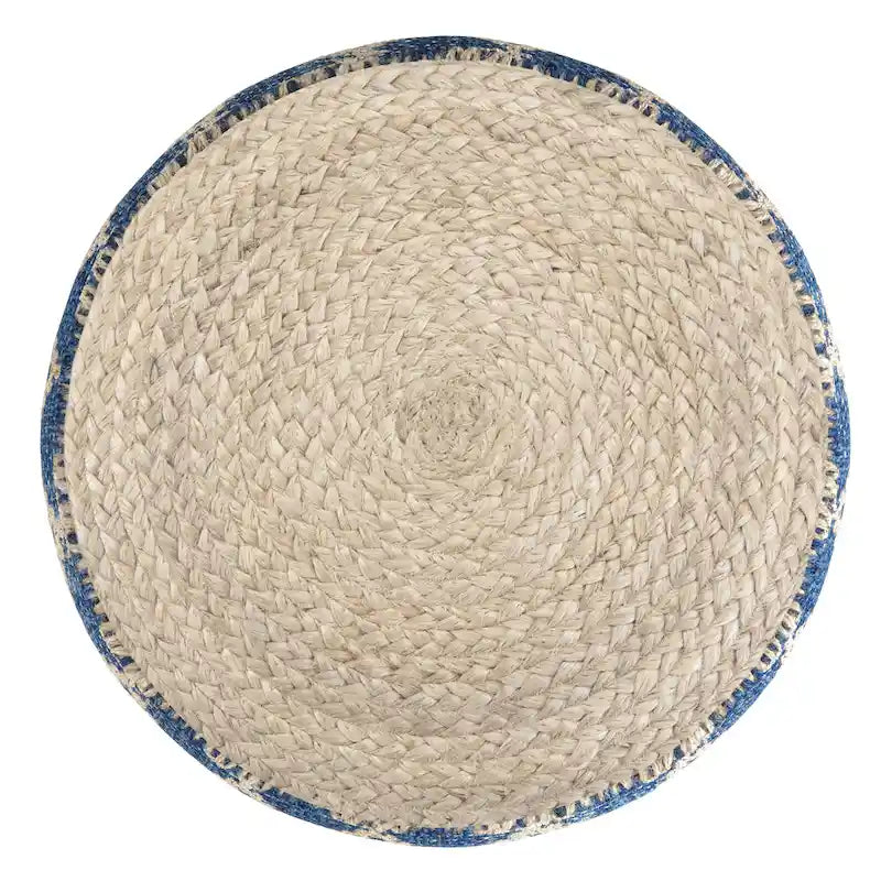 Pouf rond bohème en jute tressée naturelle