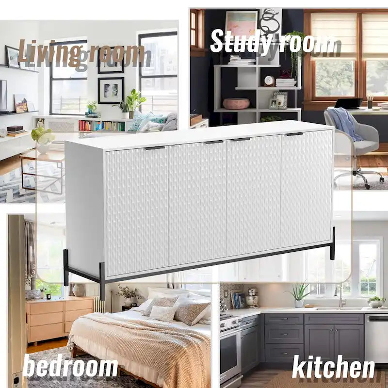 Bahut de rangement 4 portes brillant accent