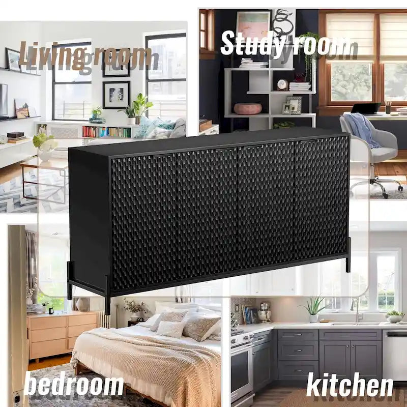 Bahut de rangement 4 portes brillant accent