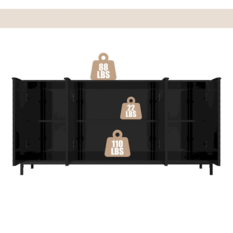 Bahut de rangement 4 portes brillant accent