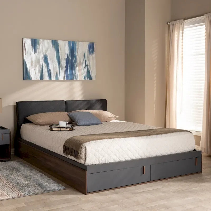 Lit plateforme de rangement contemporain pour grand lit (Queen Size)