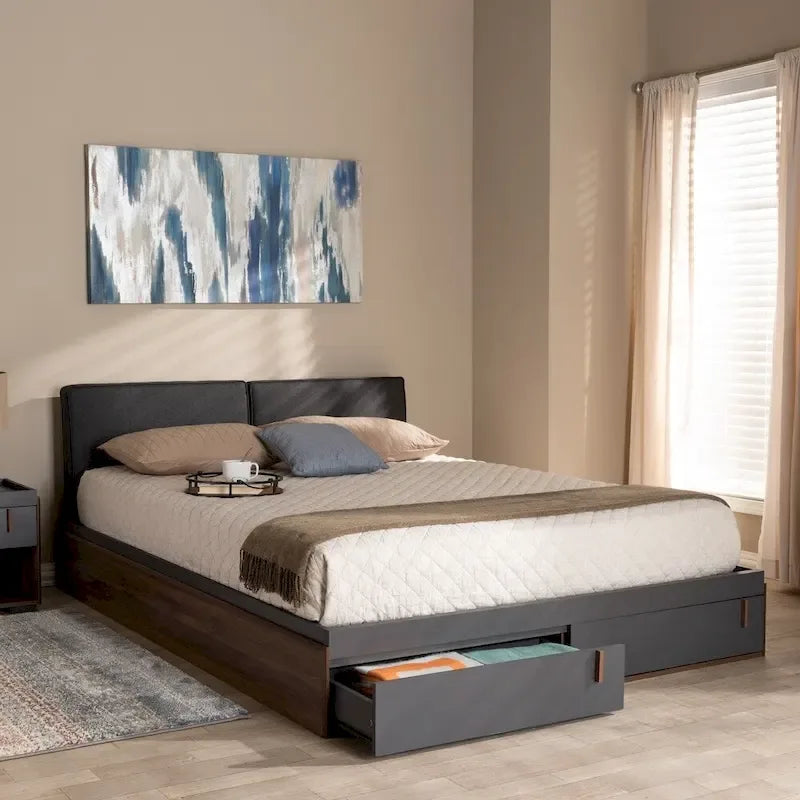 Lit plateforme de rangement contemporain pour grand lit (Queen Size)